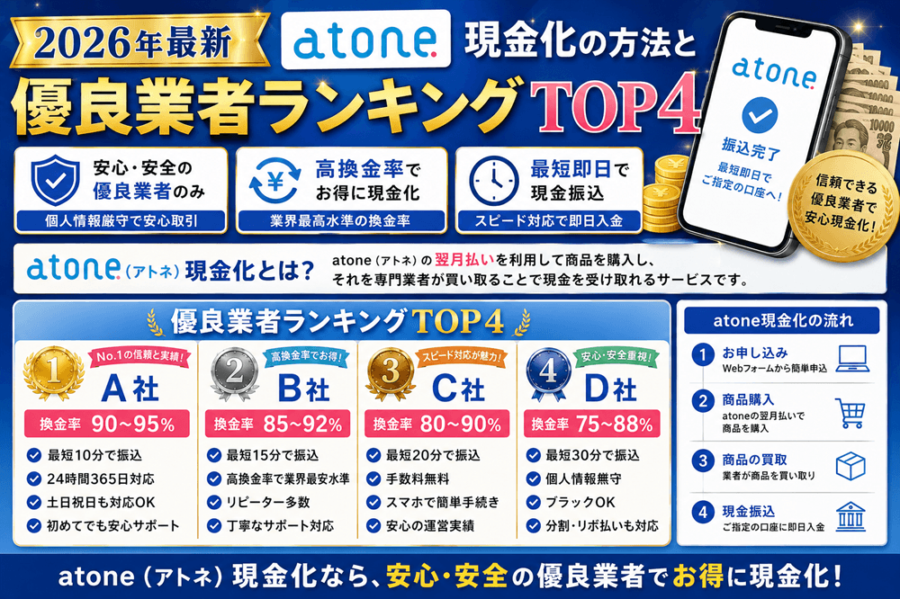 【2026年最新】atone（アトネ）現金化の方法と優良業者ランキングTOP4